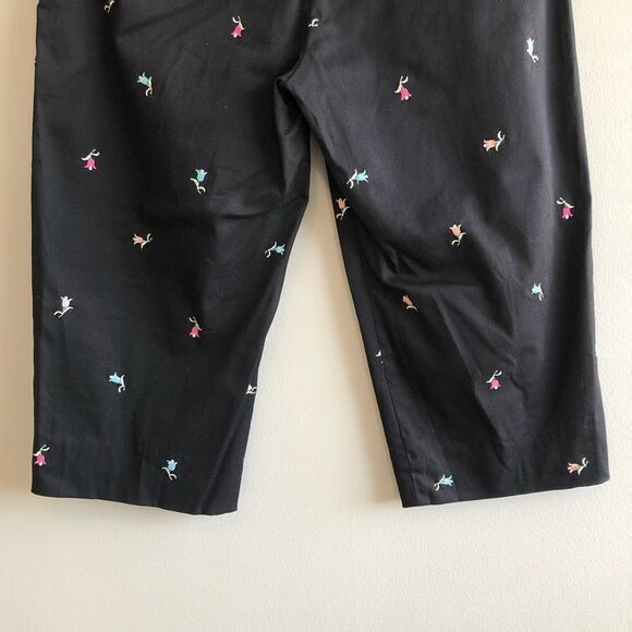 Briggs New York Floral Embroidered Crop Capri Dress Pants Bottoms Black - Picture 9 of 13